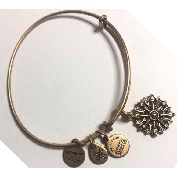 1211 Alex & Ani Bangle Bracelet With Large Compass Charm Rafaelian Gold - Picture 1 of 2